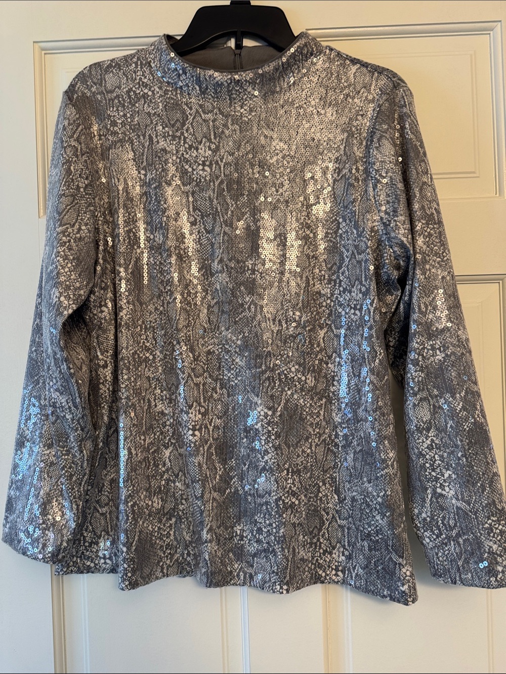 Chico's Silver Sequin Snakeskin Patterned Top